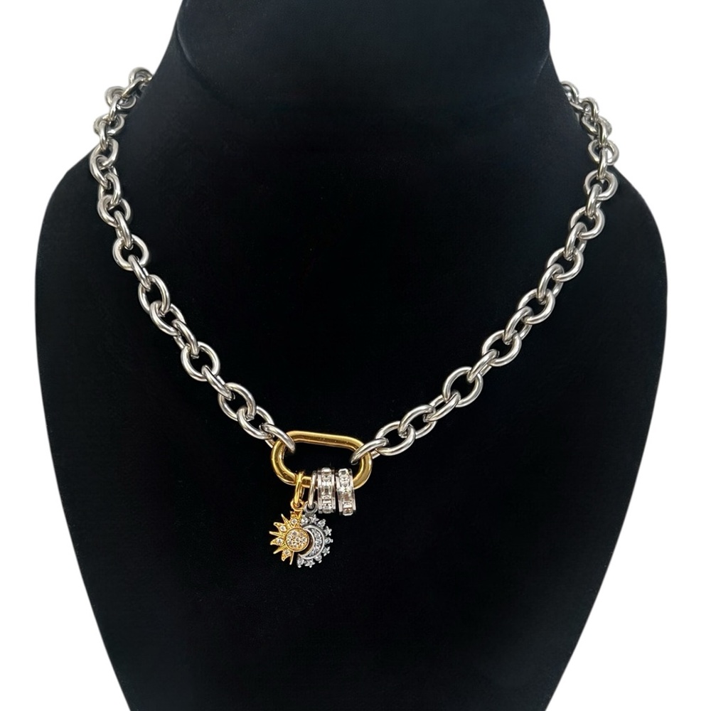 ✨Alana J– NEW 18K Gold & Silver Chunky Statement Necklace | Sun & Moon Charms |
